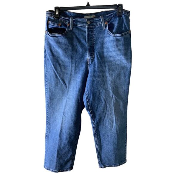 Levi's Ribcage Straight Jeans Womens Size 16W High Rise Button Fly Denim Blue - Picture 1 of 12